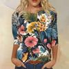Women’s Casual Round Neck Three Quarter Sleeve Floral Print T Shirt Top with Relaxed Fit for Daily Wear and Comfort