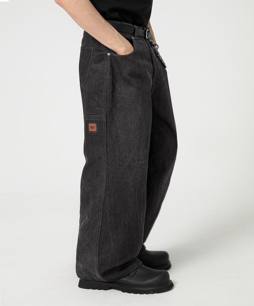TRILLION Rain Slub Semi-Wide Denim Pants_Black