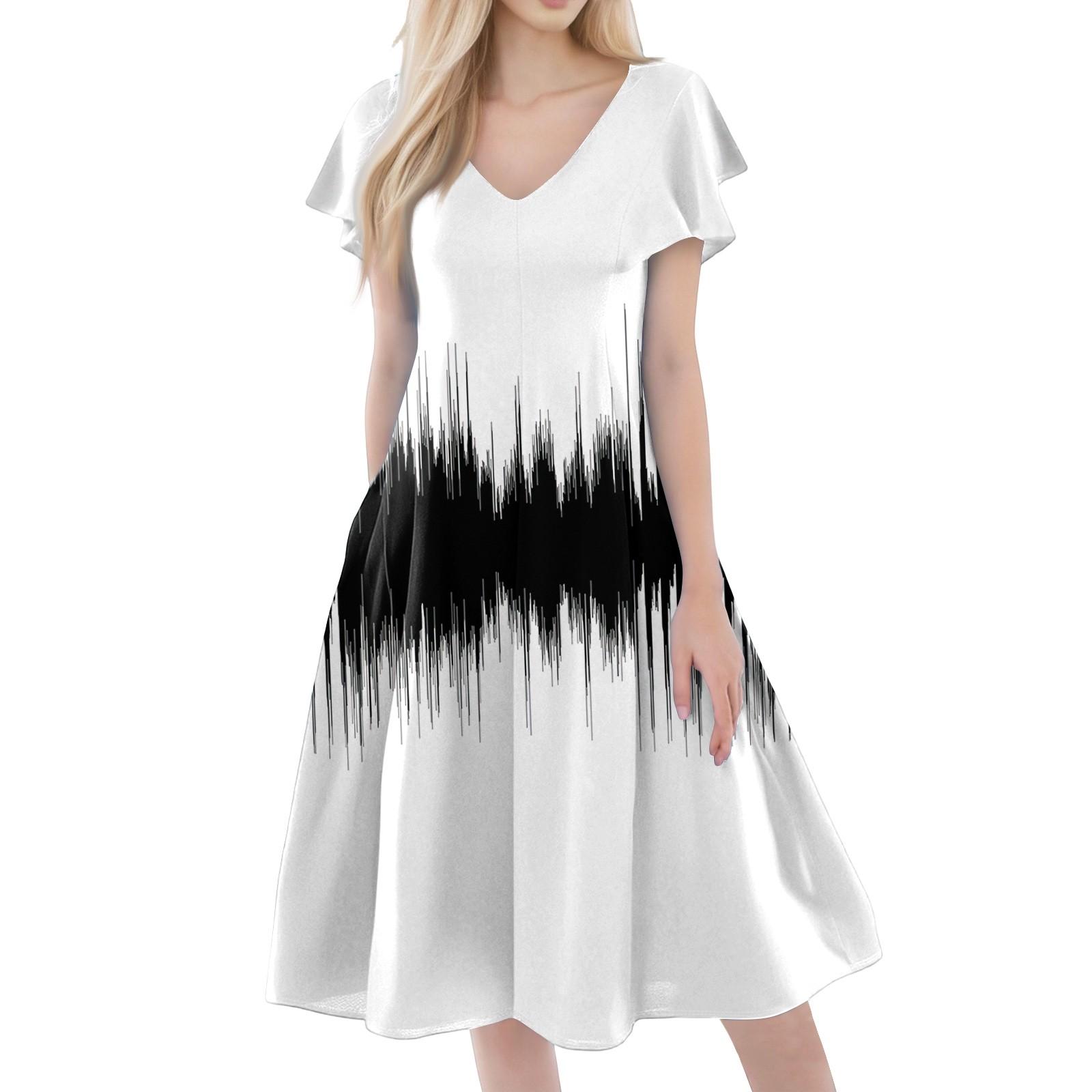 

Жіноча повсякденна модна сукня з V-подібним вирізом, короткими рукавами та принтом, з кишенями XXL чорний