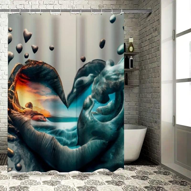 Surreal Heart Fusion Shower Curtain - Waterproof, Mildew-Resistant, Machine Washable for Unique Bathroom Decor