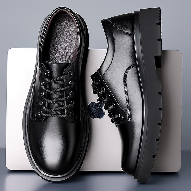Fashion New Fashion Leather Shoes for Men Solid Color Casual Shoes Lace Up Driving Shoes Platform Black Male Cowhide Leisure Shoes 38-44