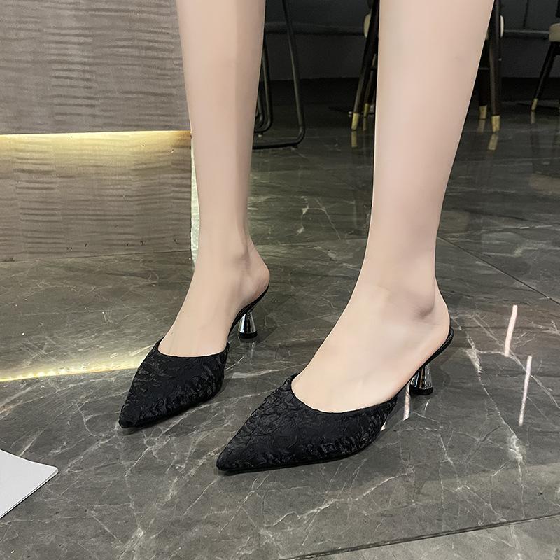 33 Small Size Spring and Summer New Bag Head Half Drag Versatile Fashion Pointed Thin Heel High Heels Fitting Müller Cool Slippers Tide