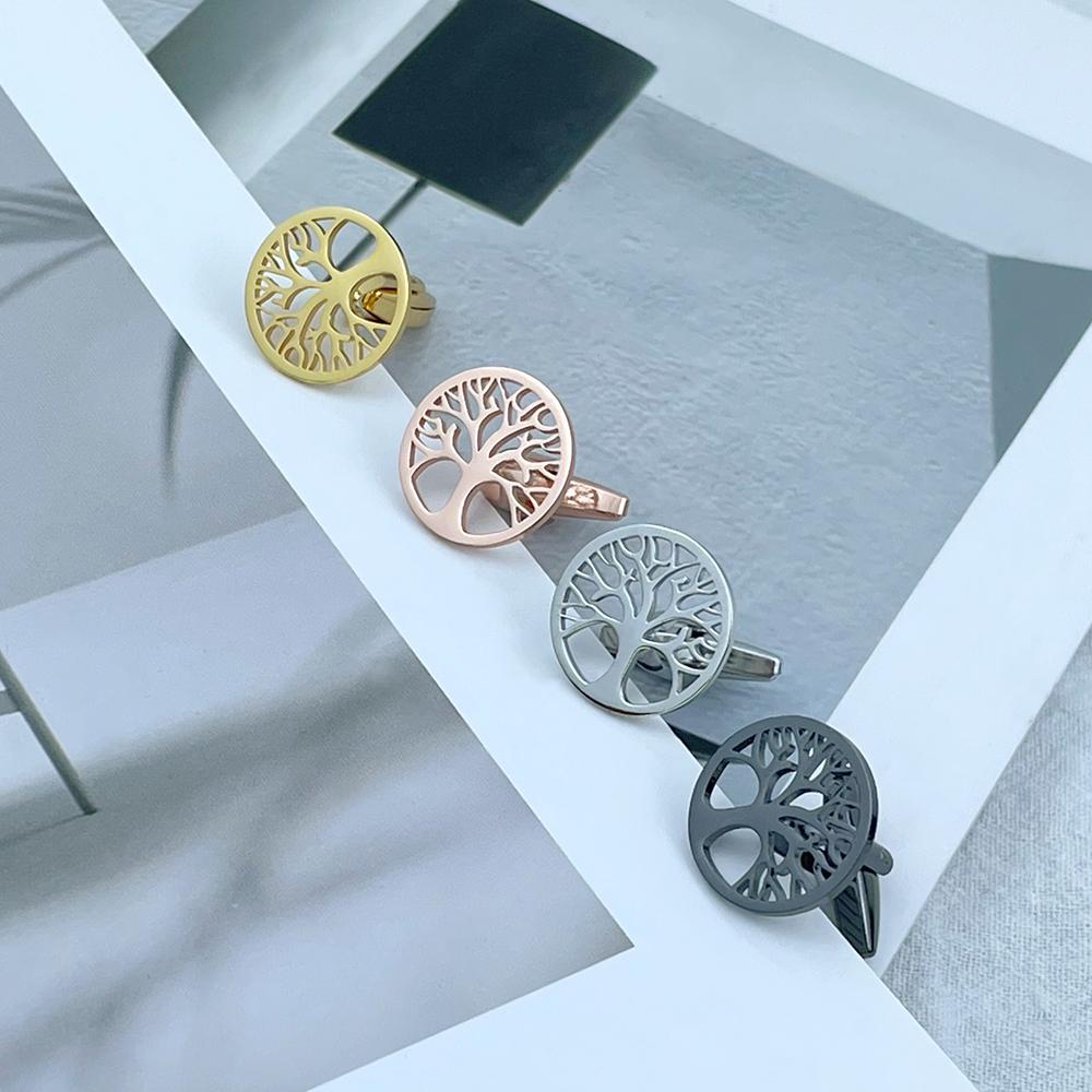 Men's Cufflinks Luxury Round Tree of Life Cuff Links Shirt Cufflinks for Men Fashion Stainless Steel High Quality Birthday Gifts