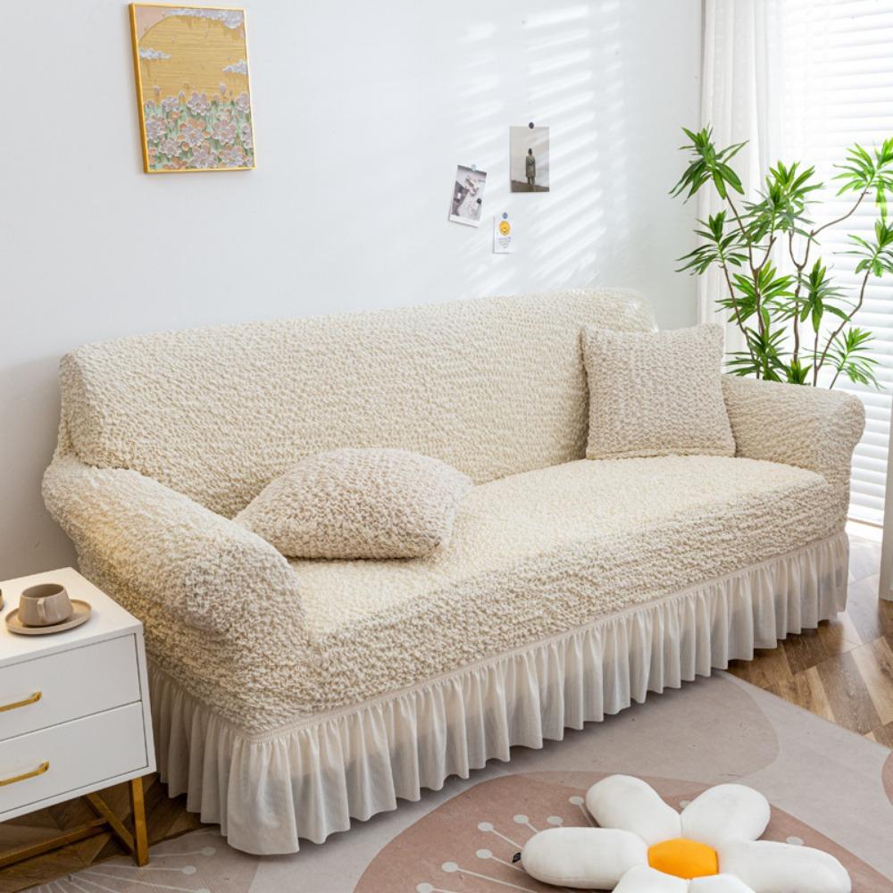 Nordic Style Cream Cloud Seersucker Sofa Cover Elastic All-inclusive Lace Sofa Cover