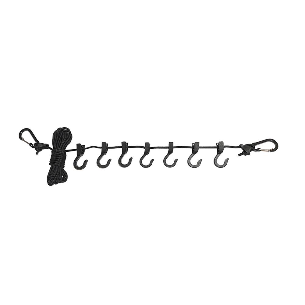 Camping Clothesline Non-slip Outdoor Clothespins Portable Travel Windproof Adjustable with 7 Hooks for Home Picnic Hiking