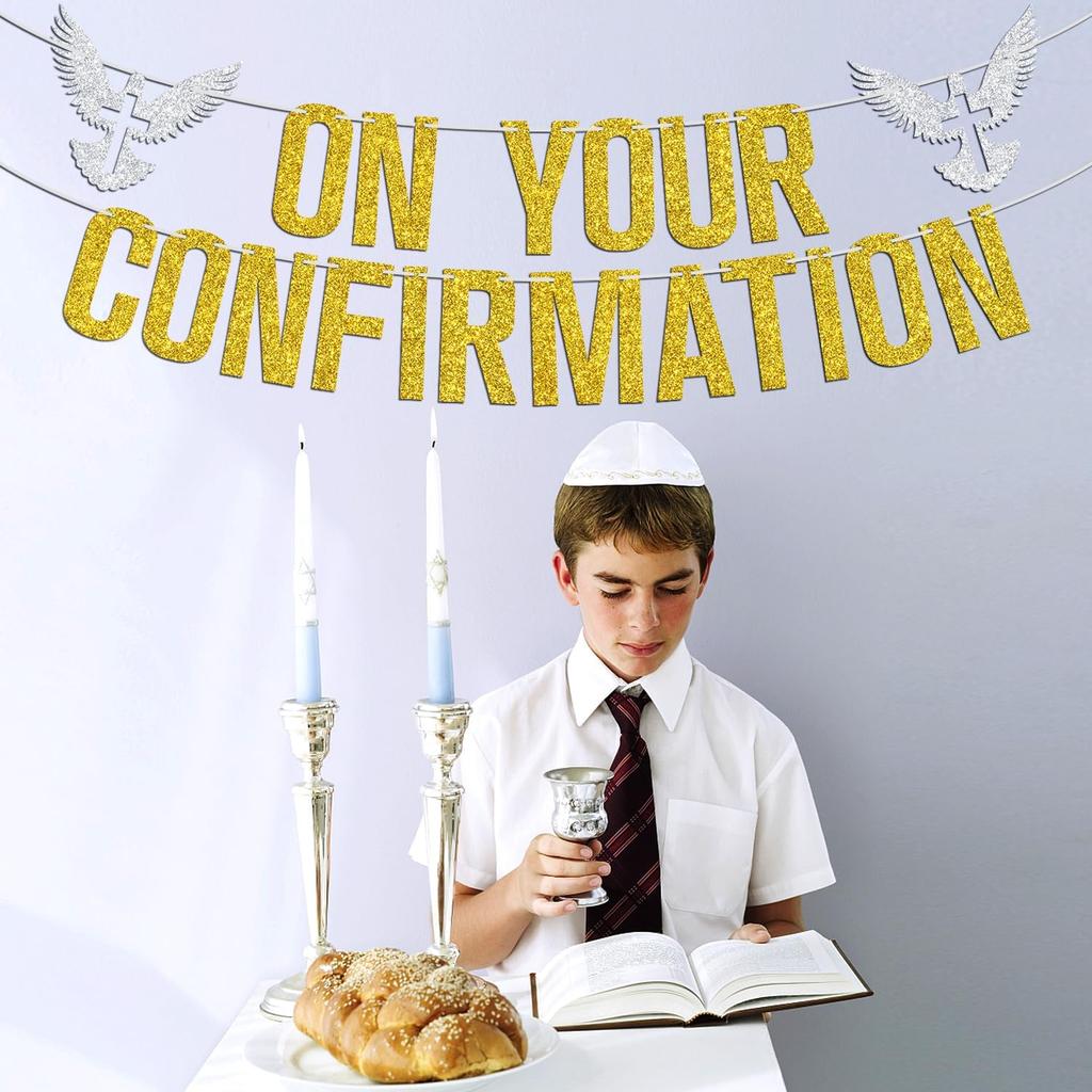 On Your Confirmation Banner, Christening Baby Shower / 1st Religious Baptism Bunting Sign - Bridal Shower, Engagement, Wedding Anniversary Party