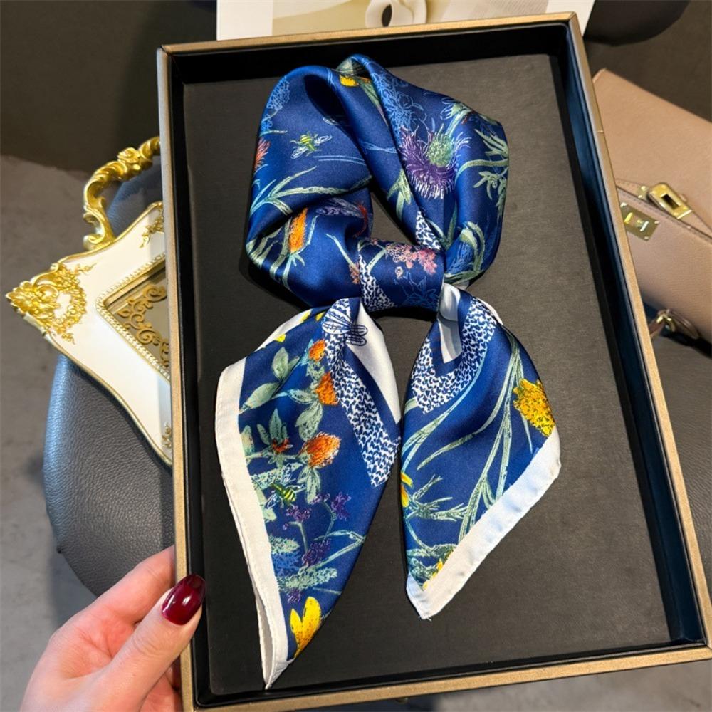 

68cm Plant Print Scarf Women s Autumn and Winter Polyester Fiber Scarfs Fresh and Versatile Warm Sun Protection Scarf Neck Shawl синий
