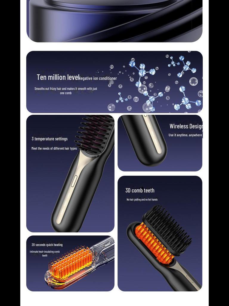 Piastra per capelli portatile wireless a doppio uso con ioni negativi, sicura per i capelli, per lisciare e arricciare, facile da caricare.