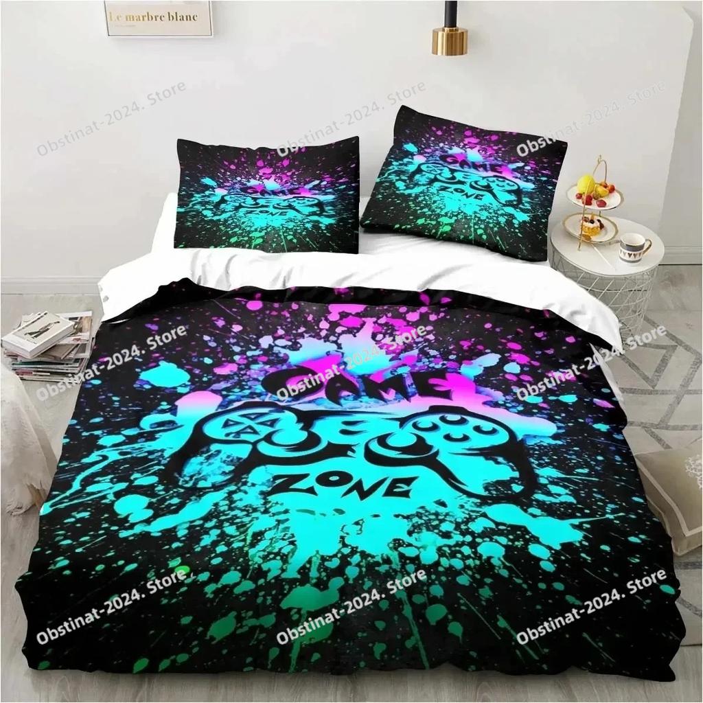 Set Copripiumino Gaming Decorazione Stanza dei Giochi Ragazzi ragazzi Adolescenti Copripiumino Videogioco Set Biancheria da Letto Singolo Let's Play Copripiumino Set da Letto