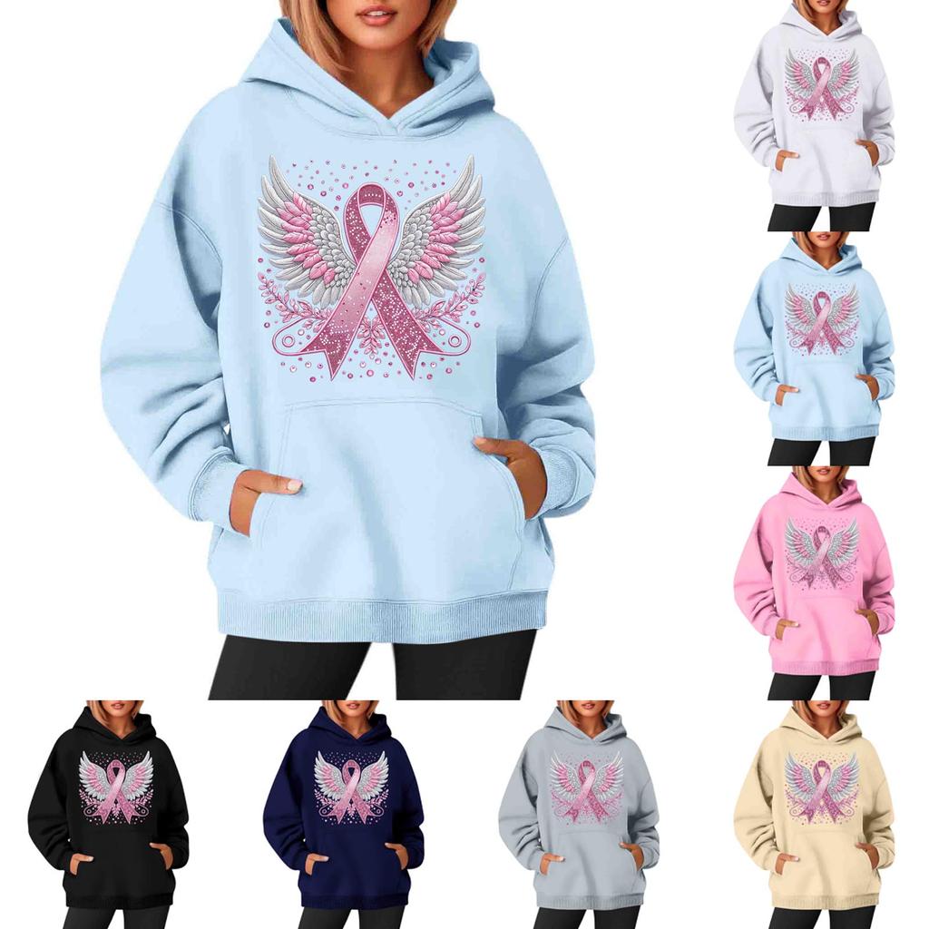 Women's Round-Neck Long-Sleeved Printed Top Hooded Sweatshirt