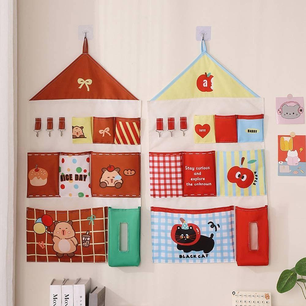 Oxford Cloth Dormitory Storage Hanging Bag Dopamine Multi-layer Underwear Storage Mesh Pouch Wall-mounted Cartoon
