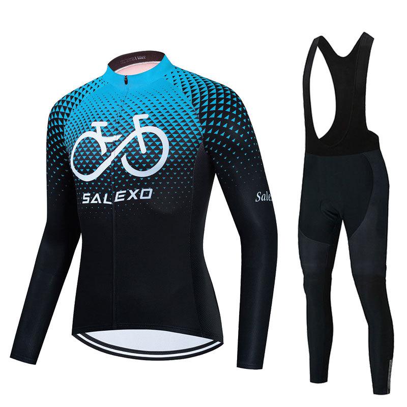 Long-sleeved Cycling Suit, Men's Quick-drying Breathable Strap, Spring and Autumn Mountain Road Cycling Suit