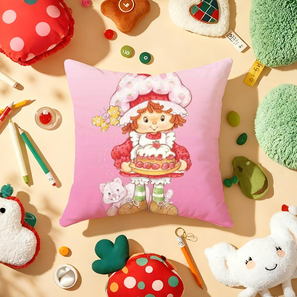 Strawberry S-Shortcake Girl Cushion Cover Plush Fabric Soft Double-Sided Printed Sofa Warm Winter Home Gift Pillow Cover