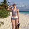 Color Blocking Plaid Hanging Neck Split Swimsuit Two-piece Set Slimming Concealing Flesh Vacation Style