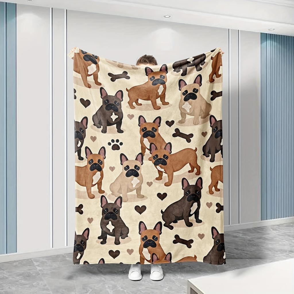 Frenchie Love Flannel Throw Blanket Soft French Bulldog Design All Season Cozy Comfort for Dog Lovers Gift