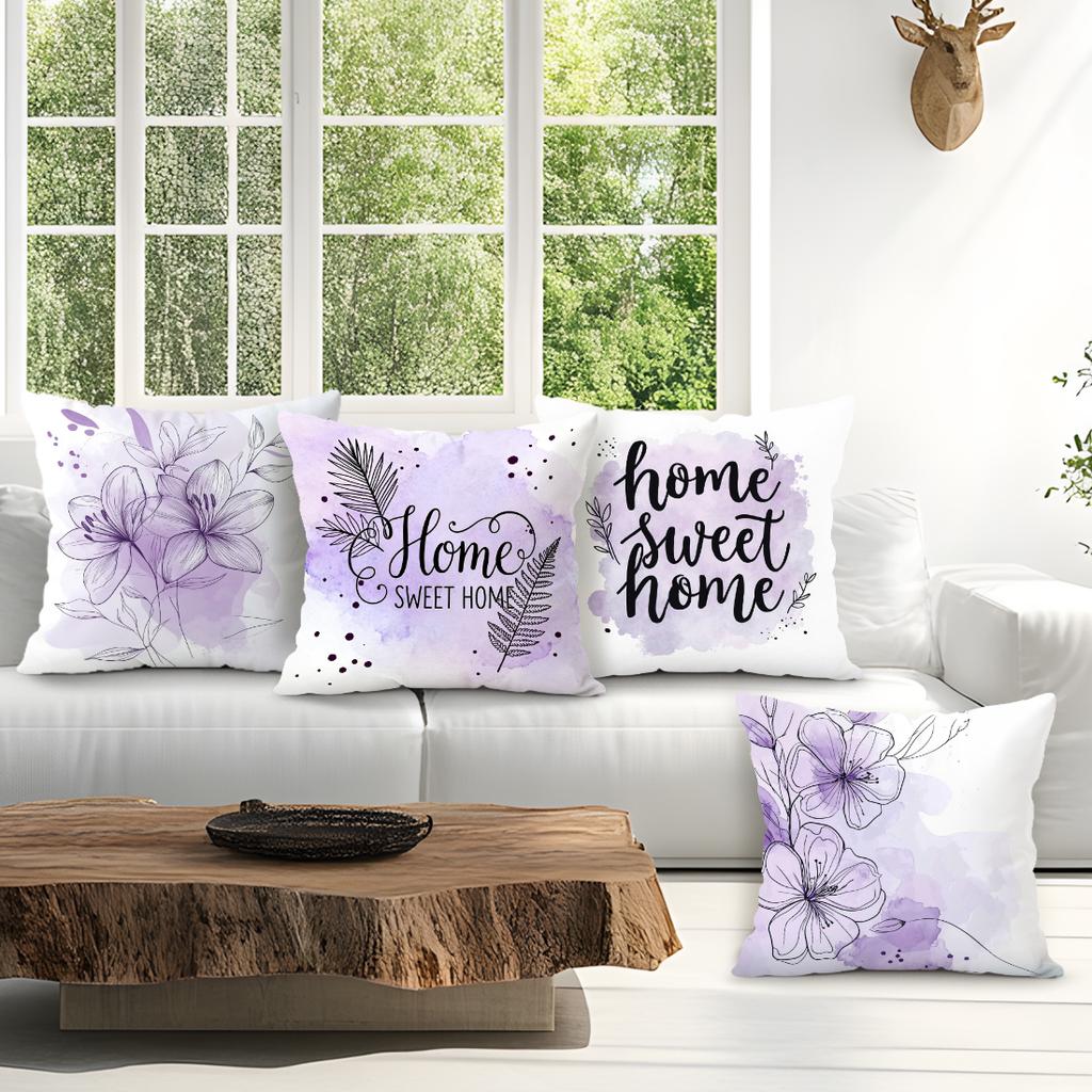Aquarell Lila Blumig Kissenbezug Bedruckt Polyester 40/45/50cm Dekokissenbezug Dekokissen für Sofa Kissenbezug Heimdekoration