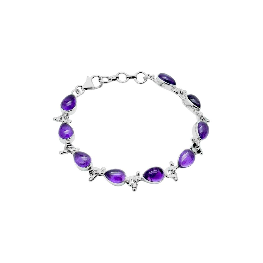 Rare Cabochon Amethyst Tennis Bracelet: 925 Sterling Silver
