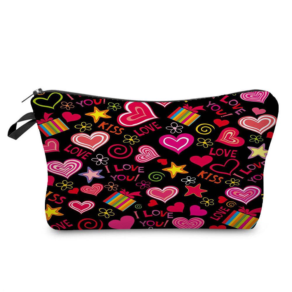 Women Hearts Print Cosmetic Bag Toiletries Organize Travel Storage Case KTB