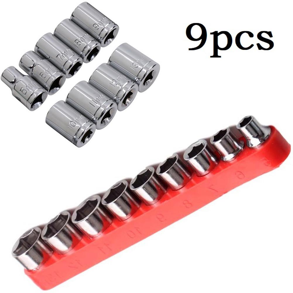 

9pcs 1/4 Inch Drive Carbon Steel Hex Sockets Repair Tools Hand Tools Accessories Nut Removal Tool For Wrench Ratchet Power Drill