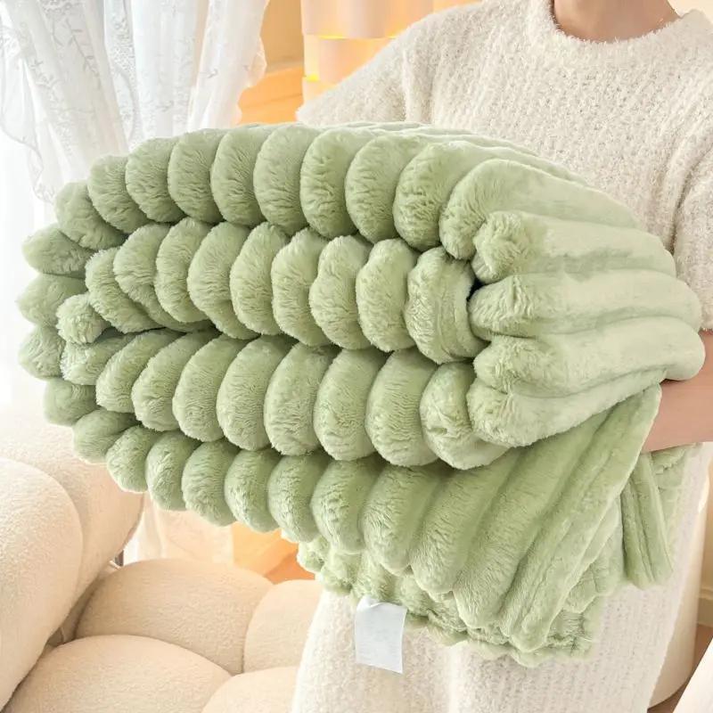 Light Luxury Solid Thickened Imitation Rabbit Fur Plush Sofa Blanket Season Universal Thick Warm Air Conditioning Nap Blanket