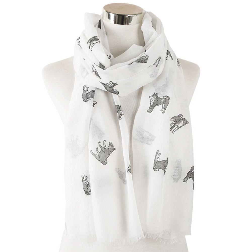 with Frayed Hem Animal Scarf Polyester Puppy Shawl Wrap New Design Dog Print Scarf