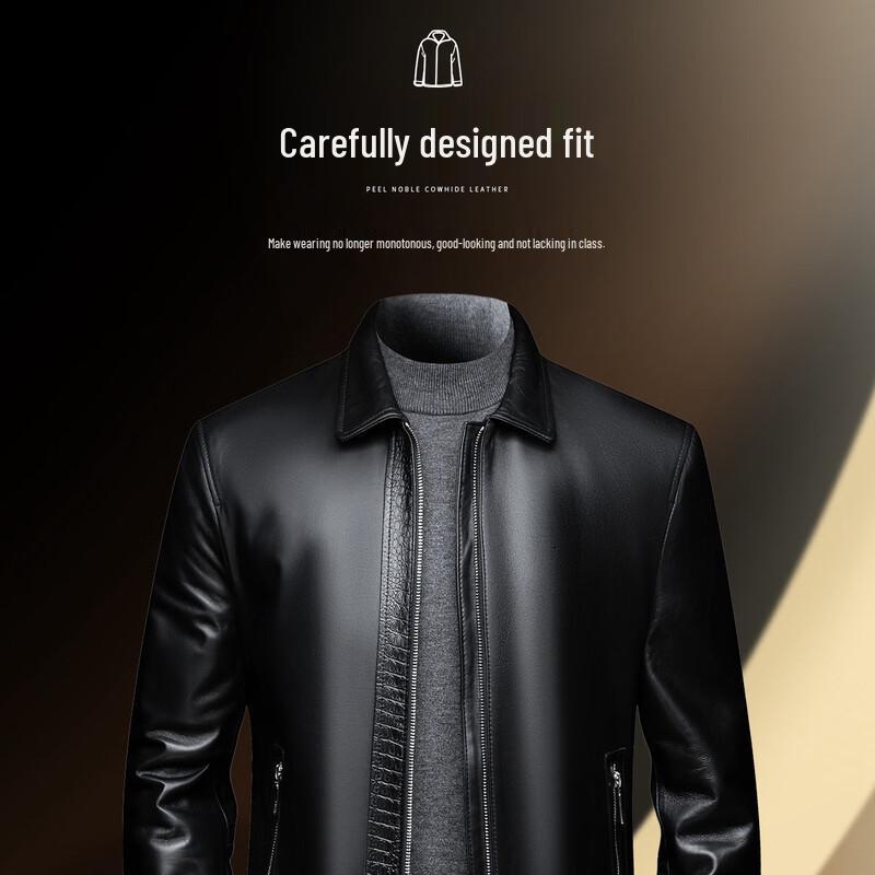 Men's Crocodile-Texture Lapel Sheepskin Leather Jacket