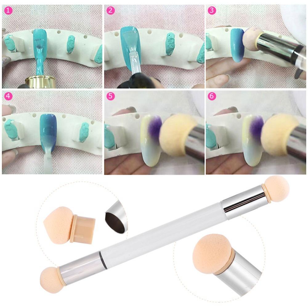 UV Gel Compatible Gradient Shading Brush Double End Nail Art Sponge Brush Gradient Shading