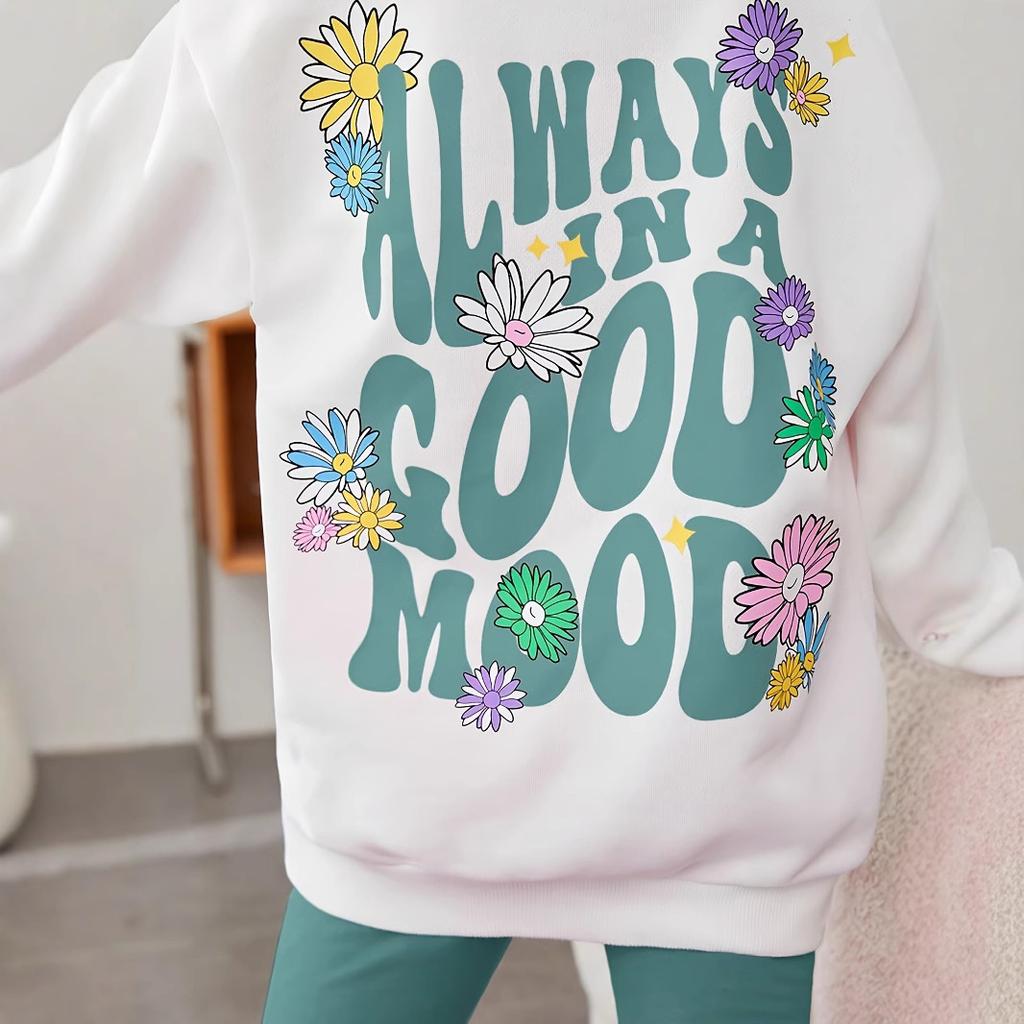 Dívčí pulovr s květinovým potiskem a rozšířené kalhoty Dvoudílný set Podzimní ležérní oblek pro děti