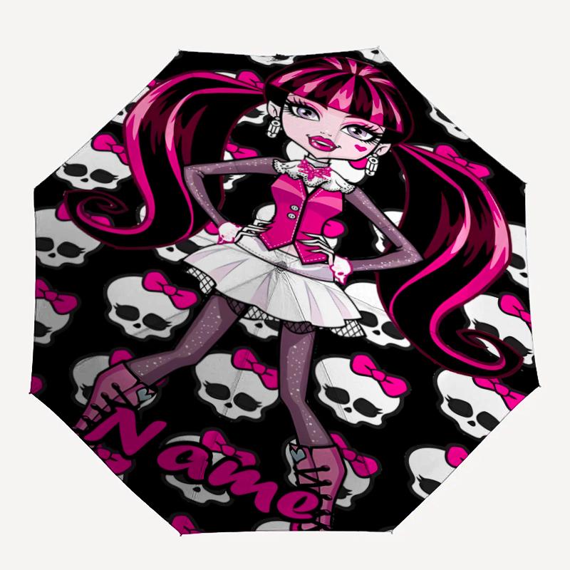Custom Name Monster High Theme Automatic Umbrella, Lightweight & Portable, 8 Rib, Perfect for Outdoor Travel, Birthdays, Christmas, Gifts.