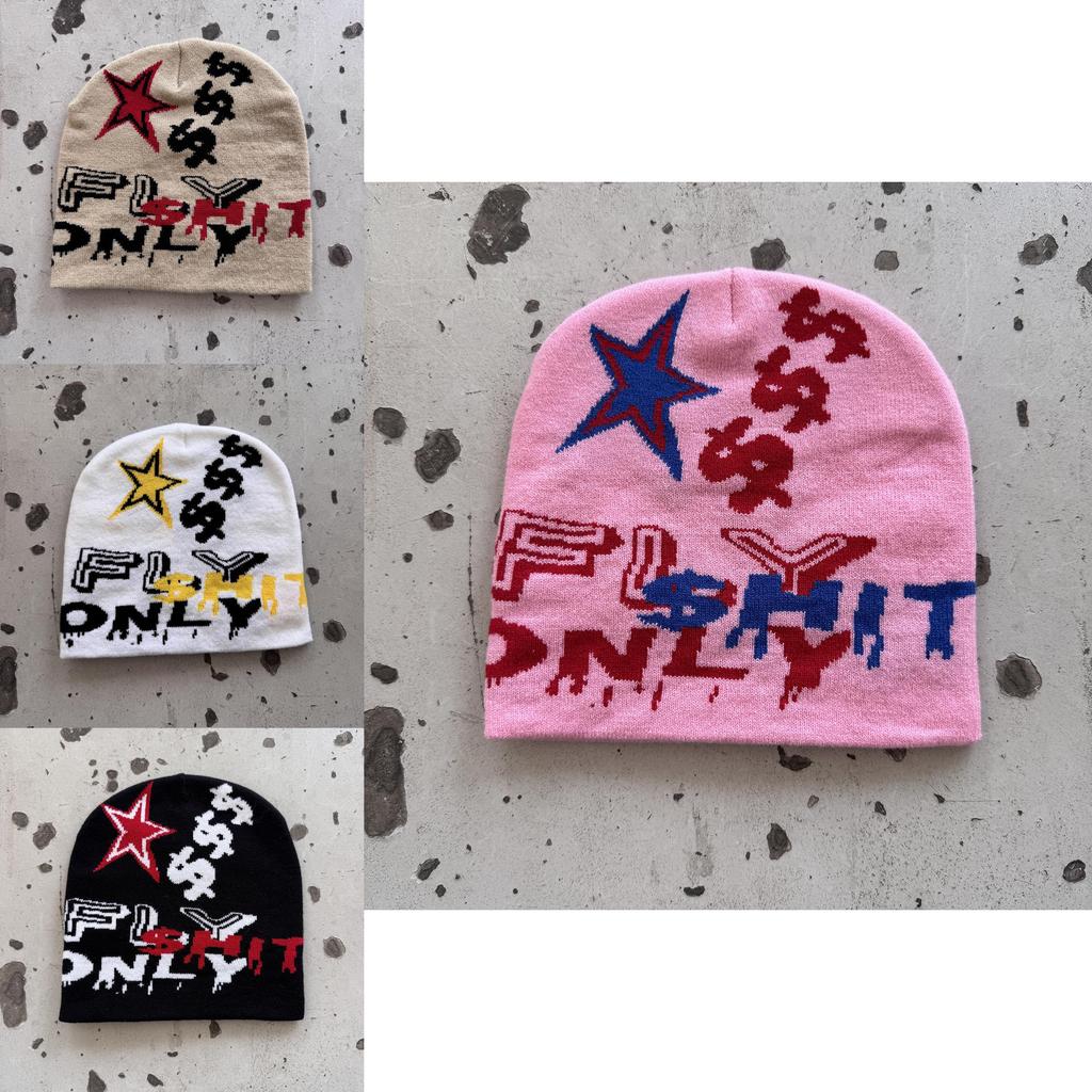 Fashion Knit Hat With Star And Letter Embroidery Design For Winter Fashion