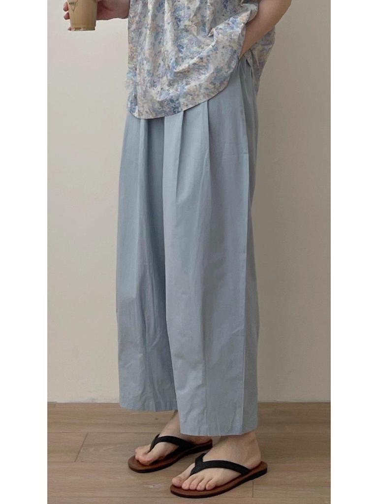 Cotton UL Japanese Style Women's Wide Leg Carrot Pants with Elastic Waist, Petite Loose Fit, Suitable for Spring, Summer, and Autumn.