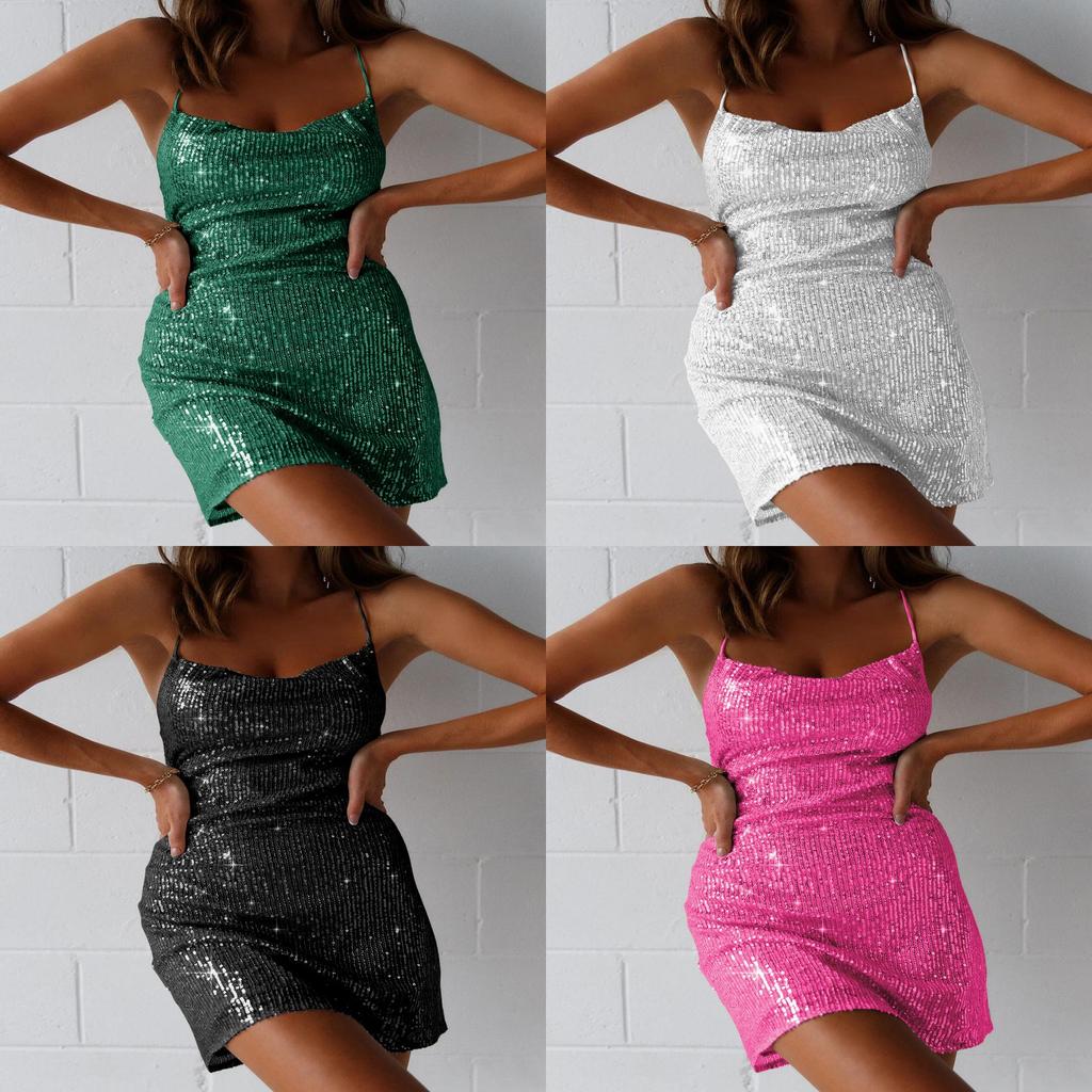 Sexy Bodycon Jurk met Spaghettibandjes en Pailletten voor Nachtleven en Clubkleding