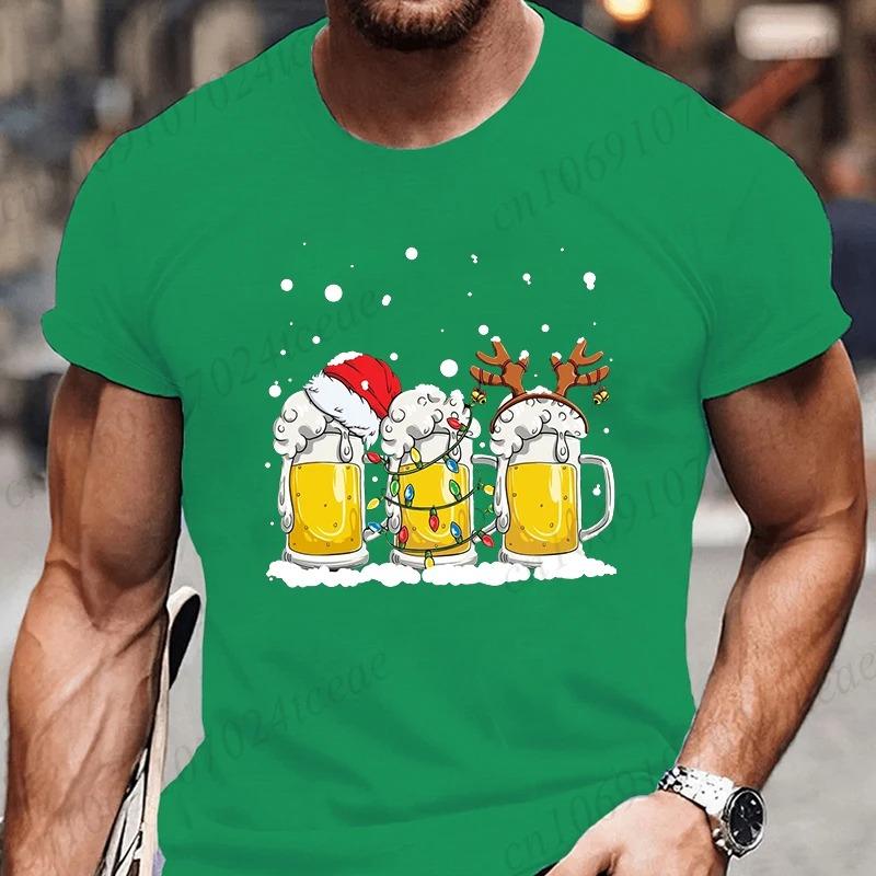 Tshirt Beer Christmas with Santa Reinbeer Xmas Lights Humor T Shirt Camiseta Christmas Party T Shirts Tops Streetwear T-shirts