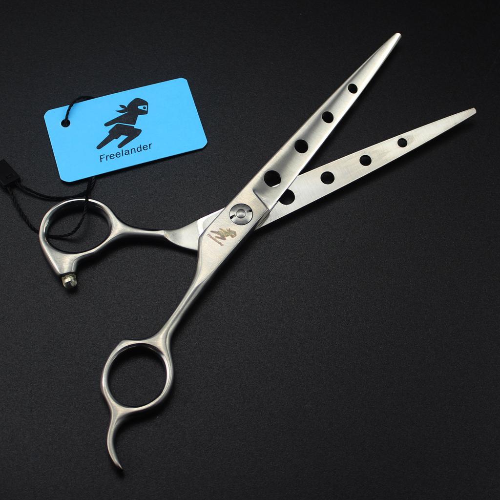 Dz Matte 7.0 Inch High-End Pet Beauty Scissors Head With Hole Fish Bone Reverse Tooth Scissors