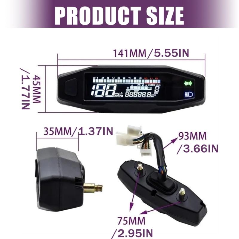 Motorcycle Speedometer LCD Display With Odometer Tachometer Fuel Level White Backlight Waterproof Design For Most Bike Models