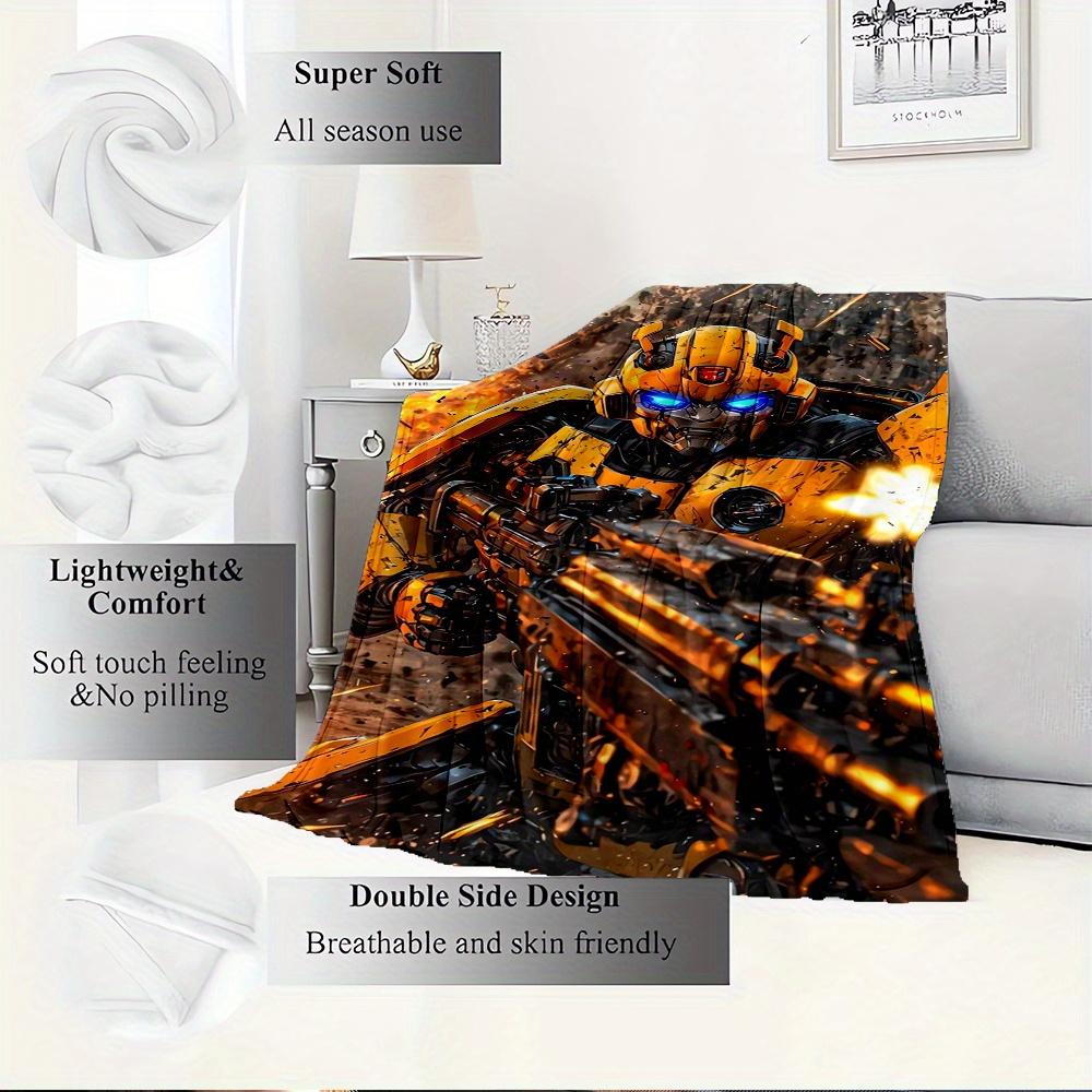 For Transformers,Bumblebee,Action-Themed Flannel Blanket, Glam Style, Digital Print, All-Season Comfort, Tear-Resistant, Knitted Craftsmansh