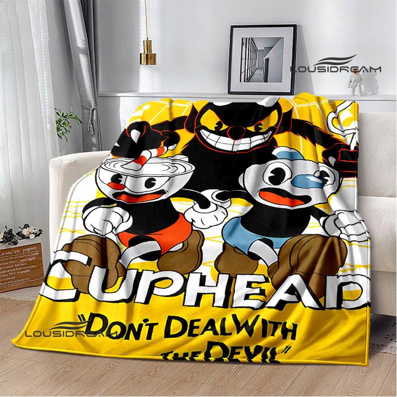 Cuphead Anime Printed Blankets Children's Warm Beautiful Blankets Flannel Soft and Comfortable Blanket Home Travel Birthday Gift