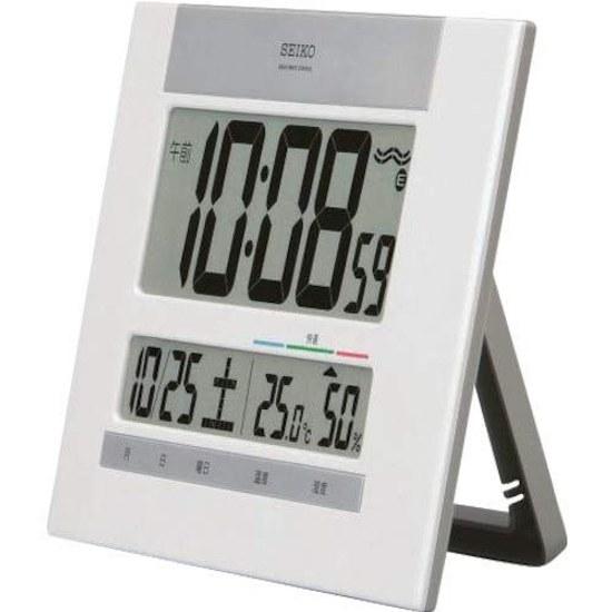 Seiko Clock Wall Desk Dual Use Radio Digital Calendar Comfort Level Temperature Humidity Display Slim White Pearl SQ429W