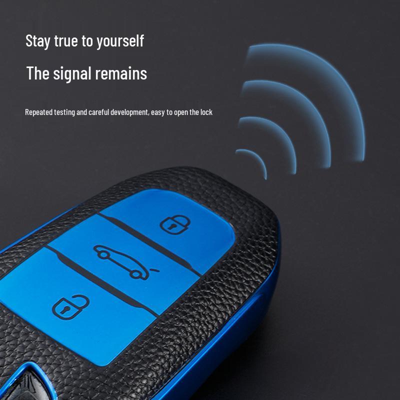 Peugeot Car Key Leather Case for 508L/4008/5008 - Unisex Protective Shell with Buckle