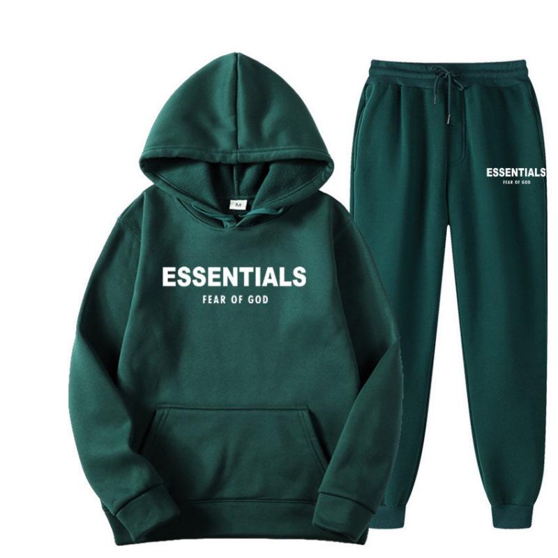 American Trendy Brand Men's Fleece-Lined ESSENTIALS Hoodie and Sweatpants Set for Autumn/Winter
