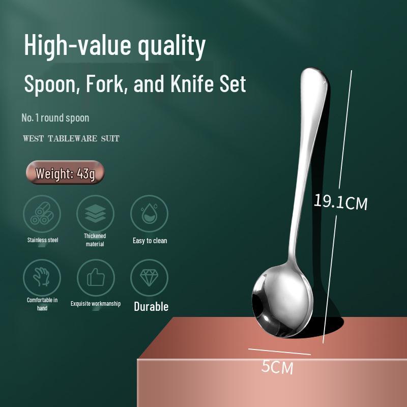 1010 Stainless Steel Western Cutlery Set: Knife, Fork, Spoon, Dessert & Coffee Spoon, Steak Knife.