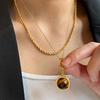 Vintage Style Layered Tiger Eye Stone Necklace Women Men Geometric Design Copper Chain With Twisted Link 51-60cm Length