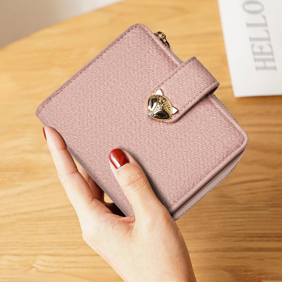 

FOXER New Women s Short Wallet Anti-theft ID Credit Card Holder Fashion Zipper Coin Wallet Slim PU Pocket Case Purse