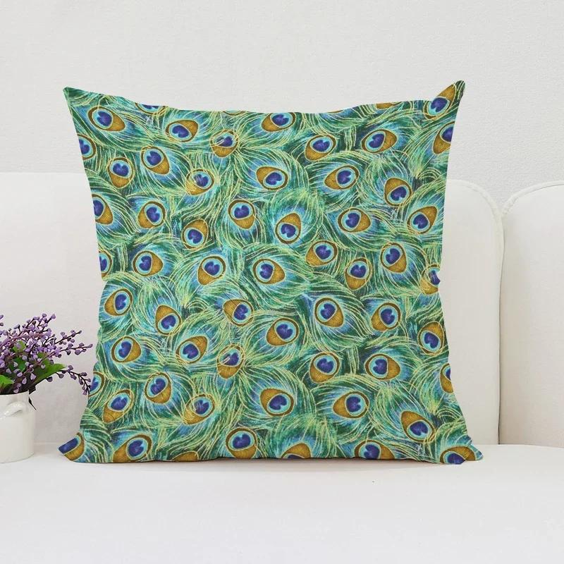 Peacock Feathers Cushion Cover 50X50Cm Decorative Pillowcase Decor 40X40 45X45 Cushions Covers For Bed Pillows Pilow Cases Sofa