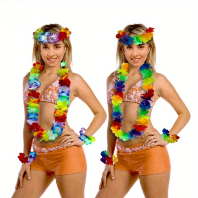 Hawaiiblommor Halsband Pannband Krans Bröllopsdekorationer Strand Tropisk Hawaiilua Leis Festtillbehör