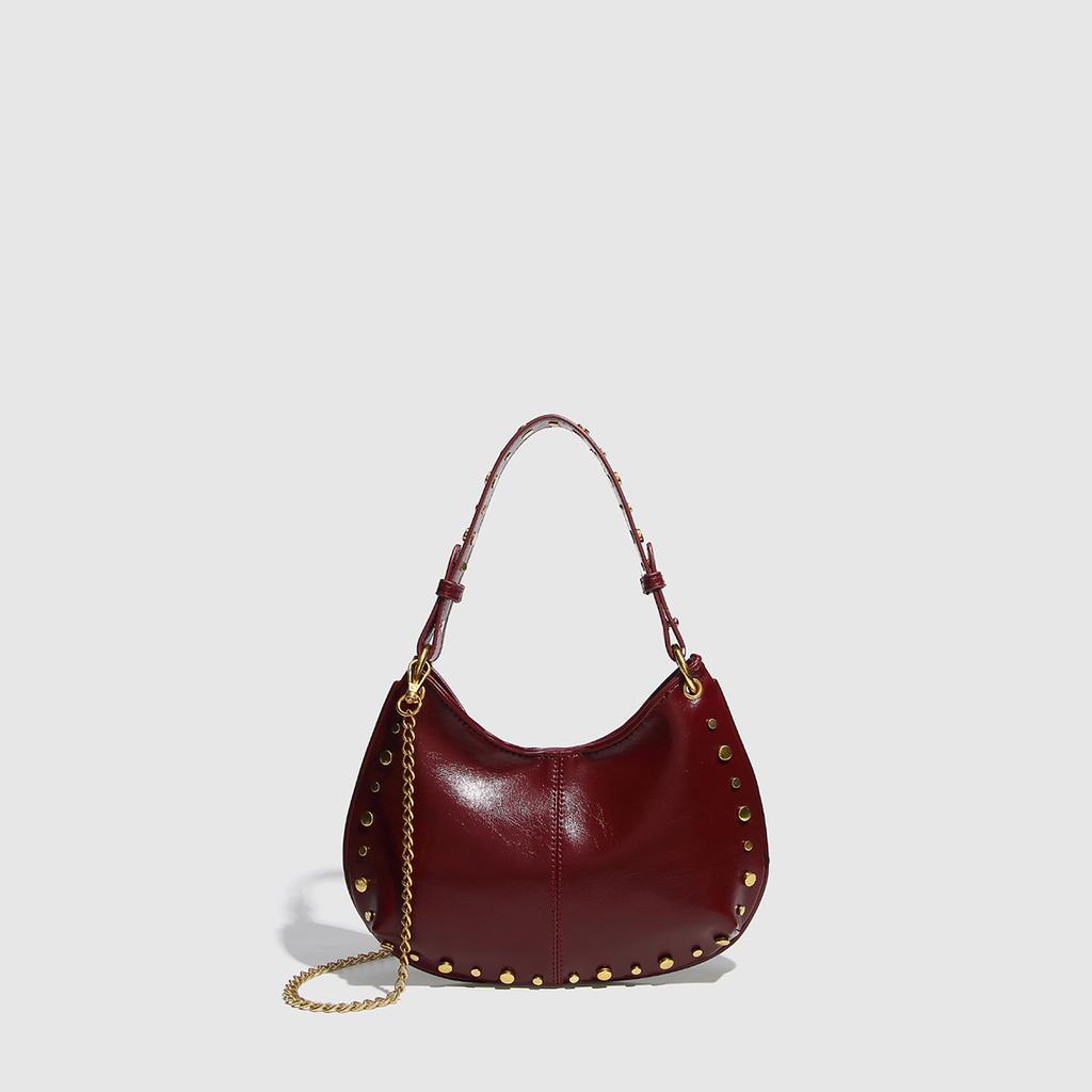 Fashionable and Trendy Underarm Bag, Rivet Handbag, Chain Shoulder Bag, Boston Crossbody Women's Bag, Versatile and Portable