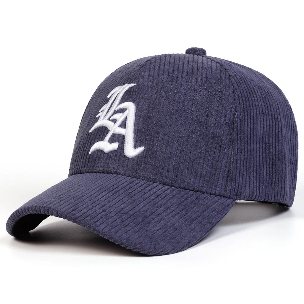 Unisex Gothic LA Embroidery Corduroy Baseball Cap Spring Autumn Outdoor Adjustable Casual Hat Sunscreen Sports Cap