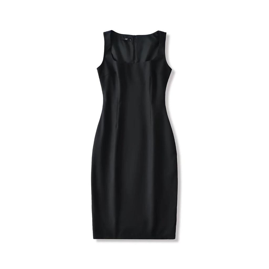 French Square Neck Sleeveless Summer Dress - High Waist Slim Bodycon with Slit