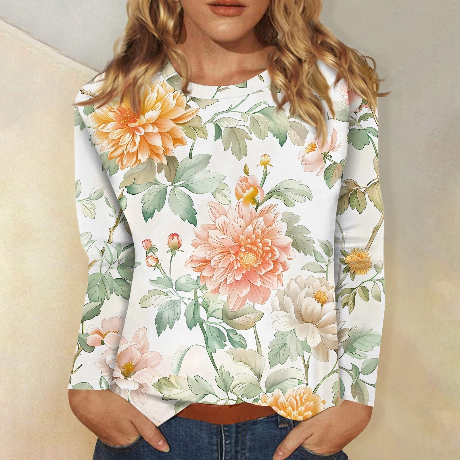 

Женский модный повседневный пуловер с круглым вырезом и длинным рукавом с цветочным принтом XL арбуз красный