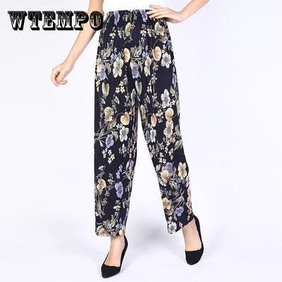 Frauen Sommer Hohe Taille Breite Bein Floral Gedruckt Casual Hosen Weibliche Große Größe Lose Elastische Taille Einfache Dünne